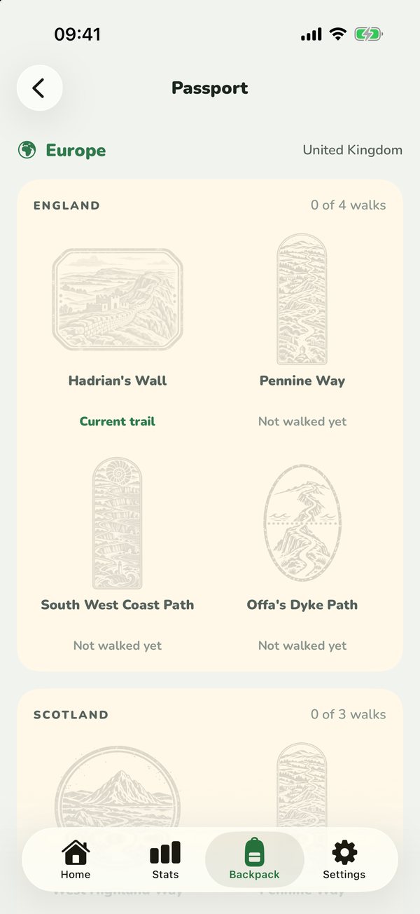 The Passport showing trail stamps for England, Scotland and more